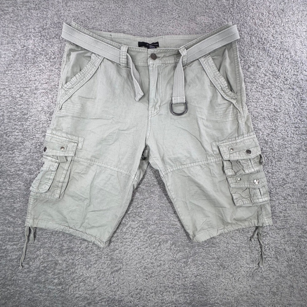 Fried Denim Mens Cargo Shorts Khaki Tan Size 38 Cotton Belted Multi‎ Pocket Gorp